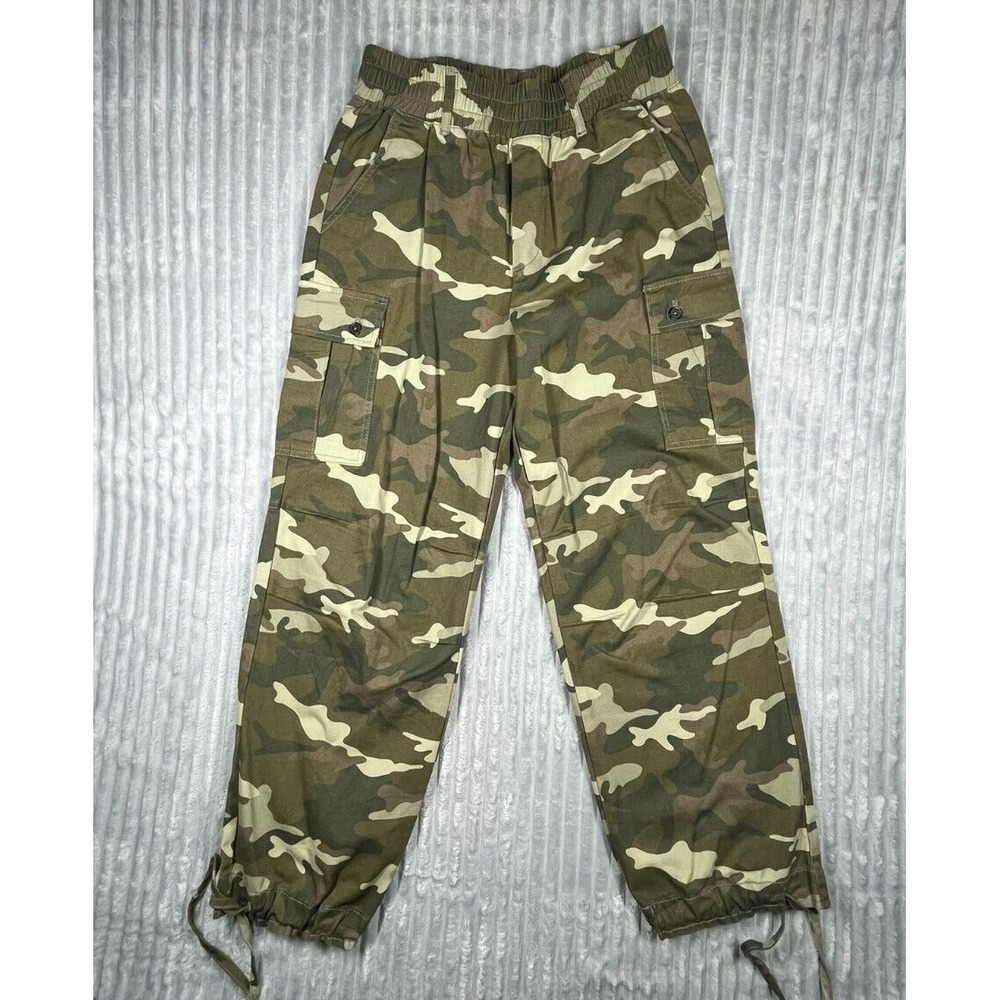 Forever 21 Cargo Jogger Pants Womens M Elastic Waist Adjustable Ankle Camo 28x28